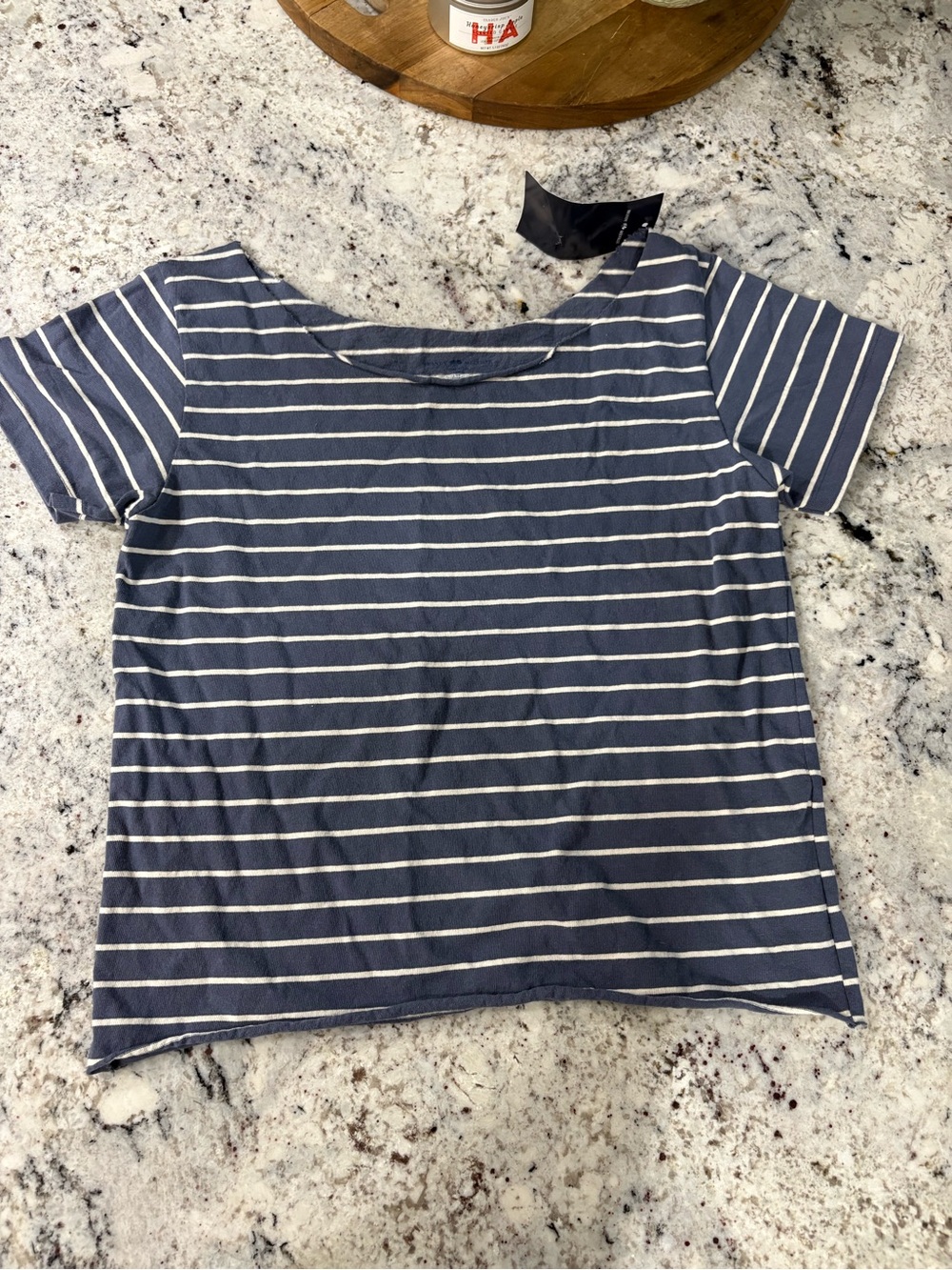 Brandy Melville Navy and White Striped Short Sleeve Tee